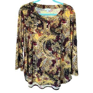 Jones Studio Womens Blouse Size 1X Multicolor Paisley Artsy Mature Going Out